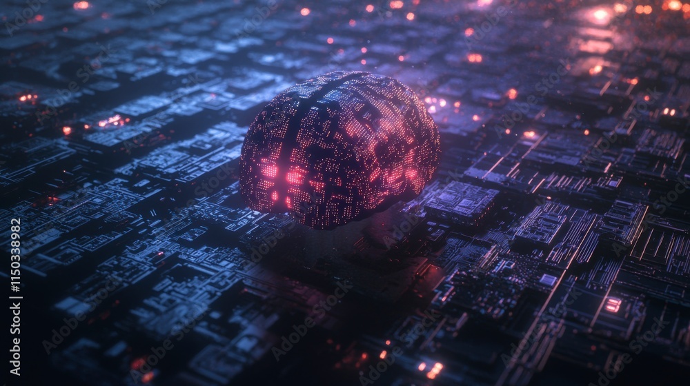 Poster exploring ai ethics conceptual brain imagery in digital landscape futuristic environment virtual per