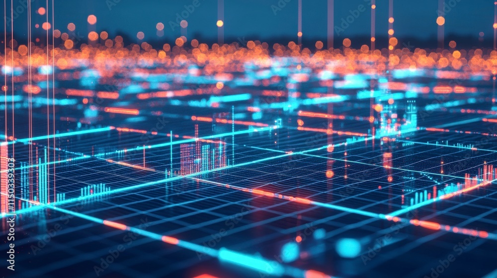 Aufkleber Dynamic visualization of renewable energy data futuristic digital landscape technology art abstract environment