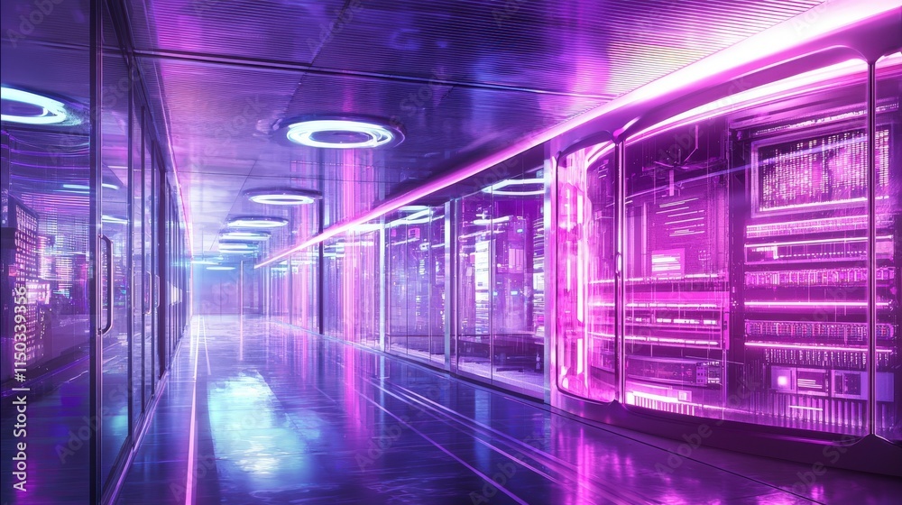 Poster futuristic data center technology revolution cyber city digital art neon environment high-tech viewp
