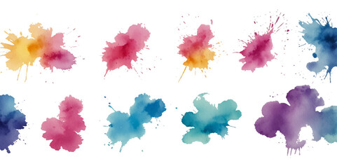 Set of colorful paint splatter abstract vector texture background. Set of abstract watercolor water splash background.