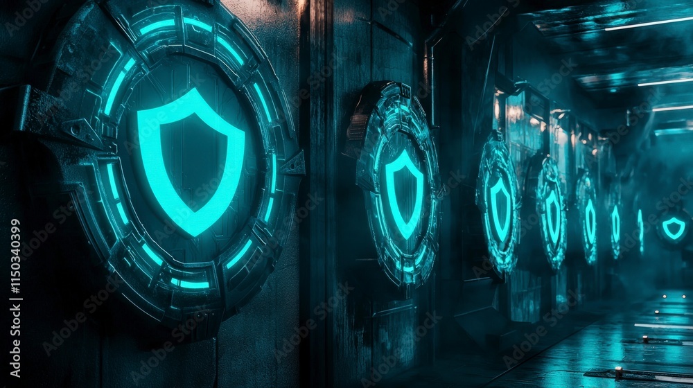 Aufkleber exploring cybersecurity innovations a close-up look at futuristic defense systems in the digital sph