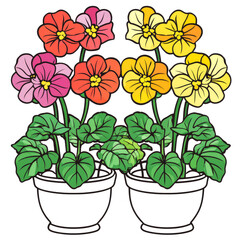 Obraz premium Two potted plants with colorful flowers.