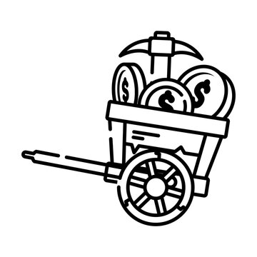 recommend clip art: Mining Fortune: A Wheelbarrow Overflowing with Gold Coins and a Pickaxe