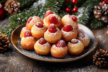 Christmas Mini Strawberry Doughnuts on a plate