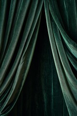 Elegant green velvet curtains draping gracefully.