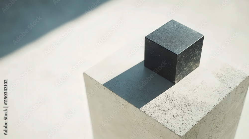 Aufkleber floating black cube in infinite white space minimalist art installation abstract concept modern desi