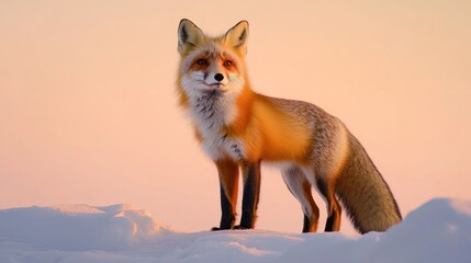 Obraz premium Majestic Red Fox in Winter Wonderland: A Breathtaking Sunset Portrait