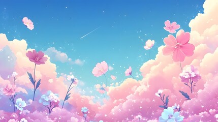 Obraz premium Pastel Flowers Bloom in a Dreamlike Sky