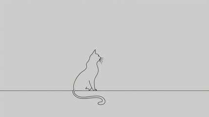 Simple cat line drawing sitting profile view, gray background.