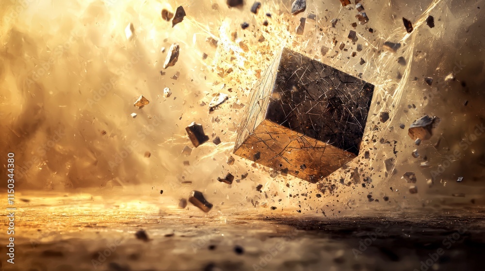 Aufkleber dynamic cube shattering midair abstract artwork surreal environment close-up viewpoint disintegratio