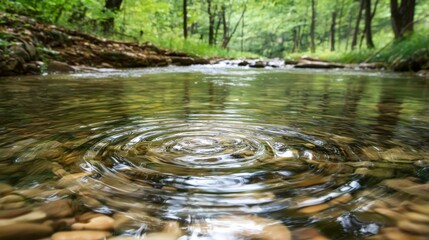 Fototapeta premium Slow-motion rippling stream flow serene forest nature photography tranquil environment close-up view water beauty