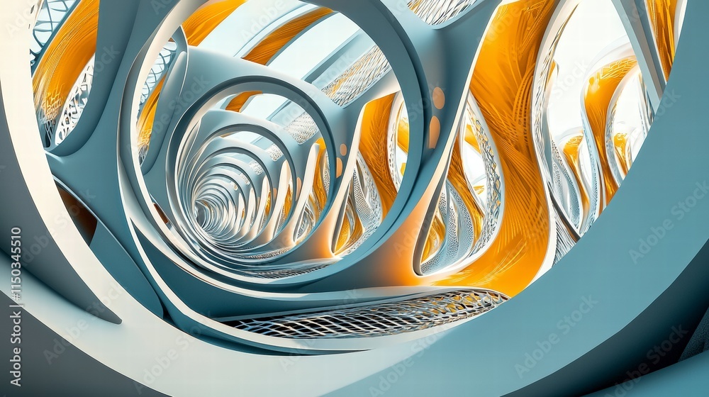 Poster Futuristic overlapping arches and spirals design modern architecture abstract art innovative space interior concept