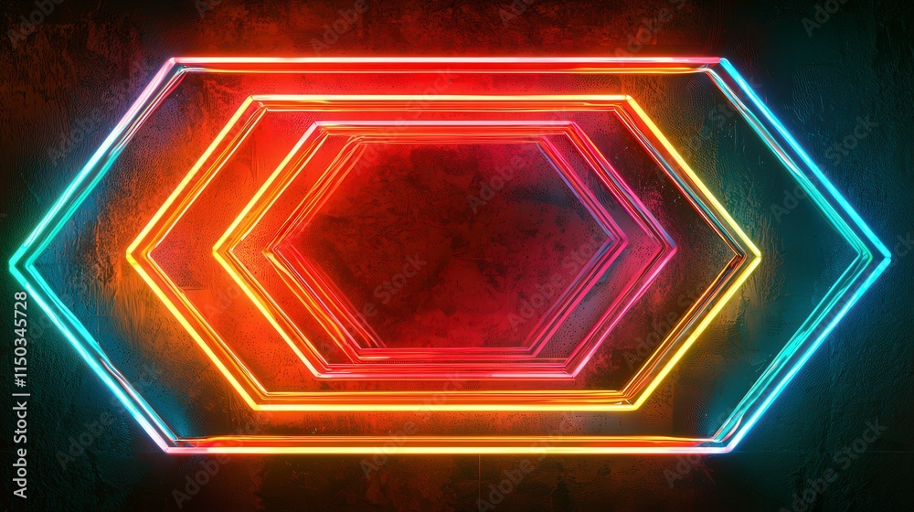Poster vibrant neon geometric frame display urban space digital art futuristic vibes close-up visual concep