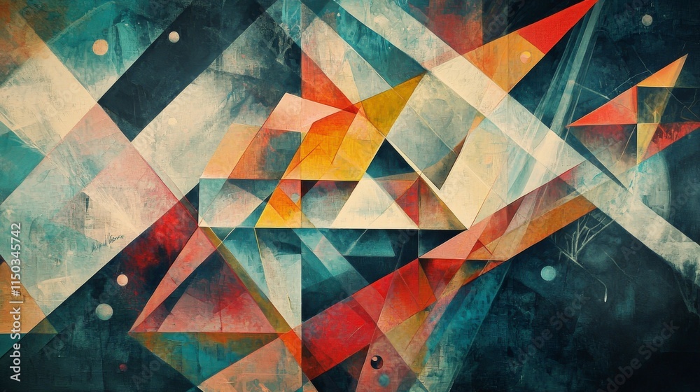 Poster vibrant geometric composition with dynamic shapes abstract art colorful environment modern aesthetic