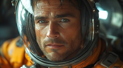 An astronaut in a futuristic dystopian world embarks on a space travel mission, showcasing courage and innovation in a dark sci-fi universe