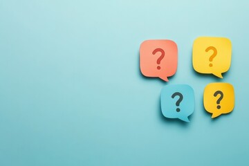 Colorful Speech Bubbles with Questions on Blue Background