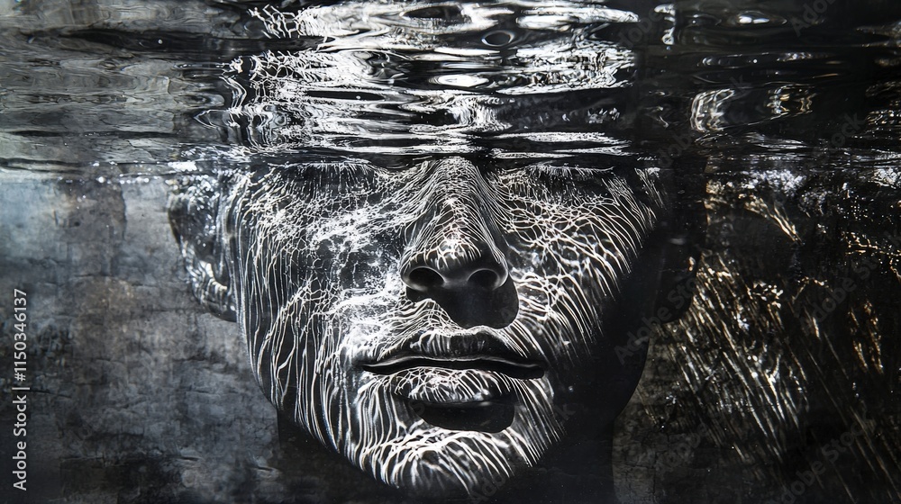 Aufkleber Ethereal reflection of a ghostly face in water urban setting art image mysterious atmosphere dramatic viewpoint