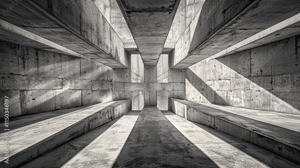 Poster Geometric structure of light and shadow play concrete interior architectural design urban space perspective visual art
