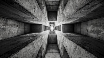 Naklejka premium Dynamic light and shadow play in abstract geometric structure urban setting photography minimalist environment low angle view