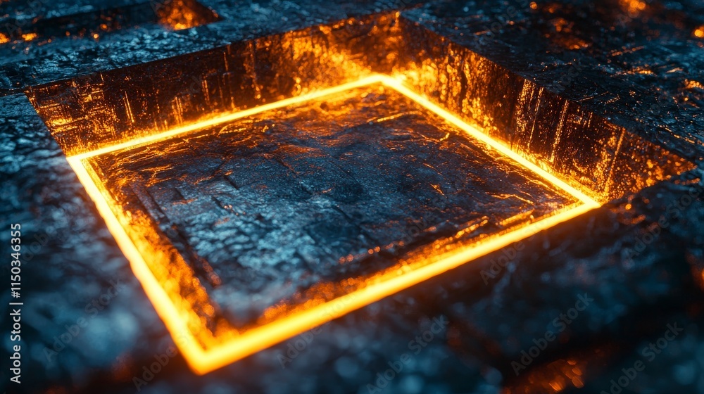 Fototapete flickering square with glowing boundary in a dark environment abstract digital art futuristic concep