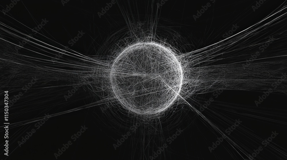 Poster Dynamic orbit of a lone particle around a central point in abstract space digital art cosmic environment scientific concept