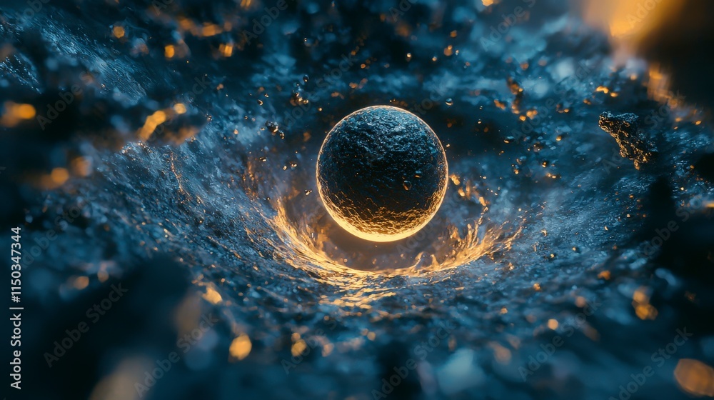 Leinwandbilder Dynamic particle orbiting central point cosmic scene digital art deep space close-up perspective energy concept