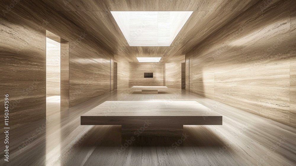 Aufkleber wide angle view of minimalist room serene interior with modern architecture and dissolving walls con