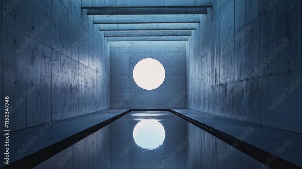 Poster Lone glowing circle illuminates minimalistic space modern architecture serene environment abstract viewpoint