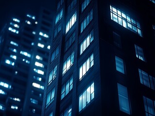 Obraz premium Night view of illuminated modern buildings.