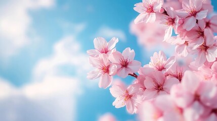 Obraz premium Delicate Pink Cherry Blossoms Against a Vivid Blue Sky