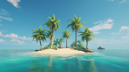 Idyllic Island Retreat: Vibrant Greens, Sandy Shores, and Tranquil Ocean Views