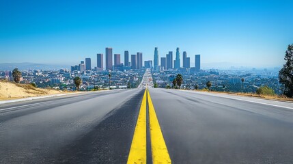 Stunning View of City Skyline from Open Highway