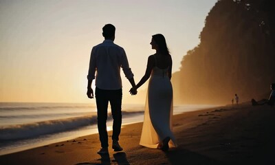 Romantic Sunset Beach Couple Silhouette Pregnancy Announcement Photography Inspiration