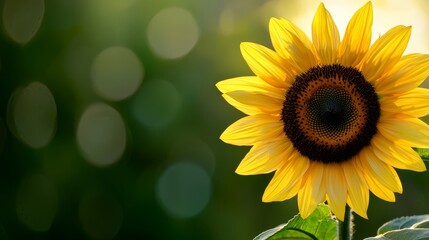 Fototapeta premium A single sunflower with a green background