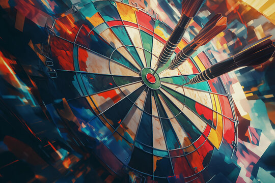 Bunte abstrakte Darstellung einer Dartscheibe in lebhaften Farben

