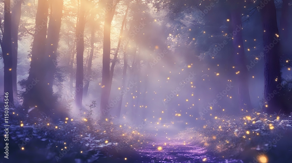 Canvas Prints abstract enchanted forest background with soft lavender hues, golden light sparkles and subtle bokeh