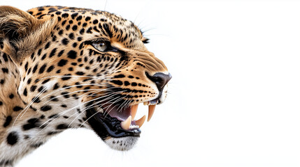 Obraz premium Leopard Roaring Graphic Portrait on White Background