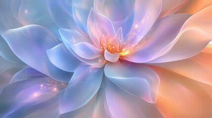 Fototapeta premium Abstract floral background with pastel petals, light sparkles and overlapping translucent layers forming an elegant bokeh pattern