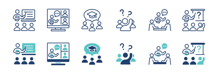 online education school student learning icon set workshop seminar conference study lecture course signs vector illustration