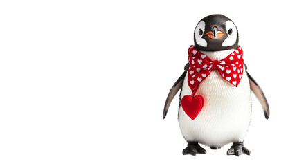 Obraz premium Cute penguin with a heart scarf.