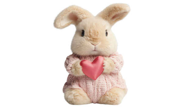Cute plush bunny holding a pink heart.
