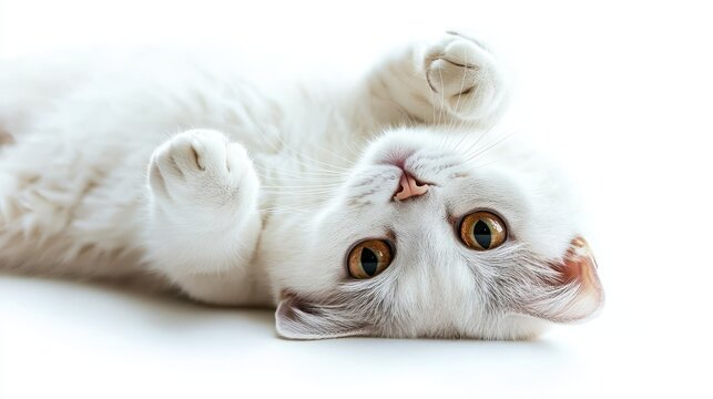 Adorable White Kitten Playing Up Side Down