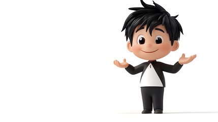 Joyful cartoon character welcomes you studio animation light front