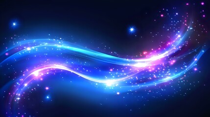 Obraz premium Abstract magical night background with glowing blue and purple mist, scattered sparkles and delicate bokeh effects