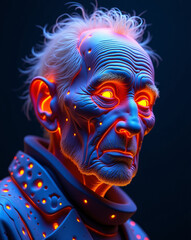 Naklejka premium Futuristic 3D Geometric Portrait of an Elderly Face in UV Art