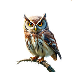 Obraz premium Swamp owl sitting on a branch on a white background