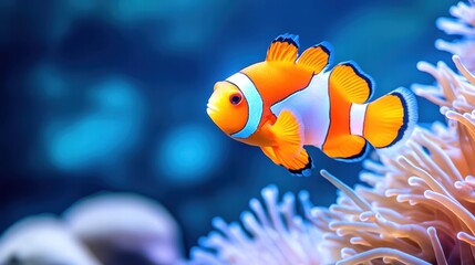 Clownfish swimming peacefully in vibrant coral reef environment.