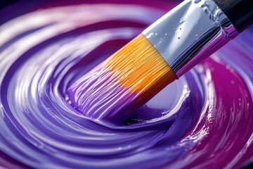 Fototapeta premium artist's paintbrush fully submerged in a vibrant paint can, swirling with the Colors of the different Years