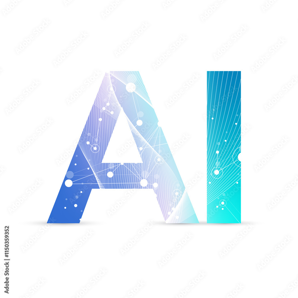 Aufkleber AI Banner Concept In The Digital Style. Generative Ideas Design Element For Internet Technology. Futuristic Technology Concept Artificial Intelligence.