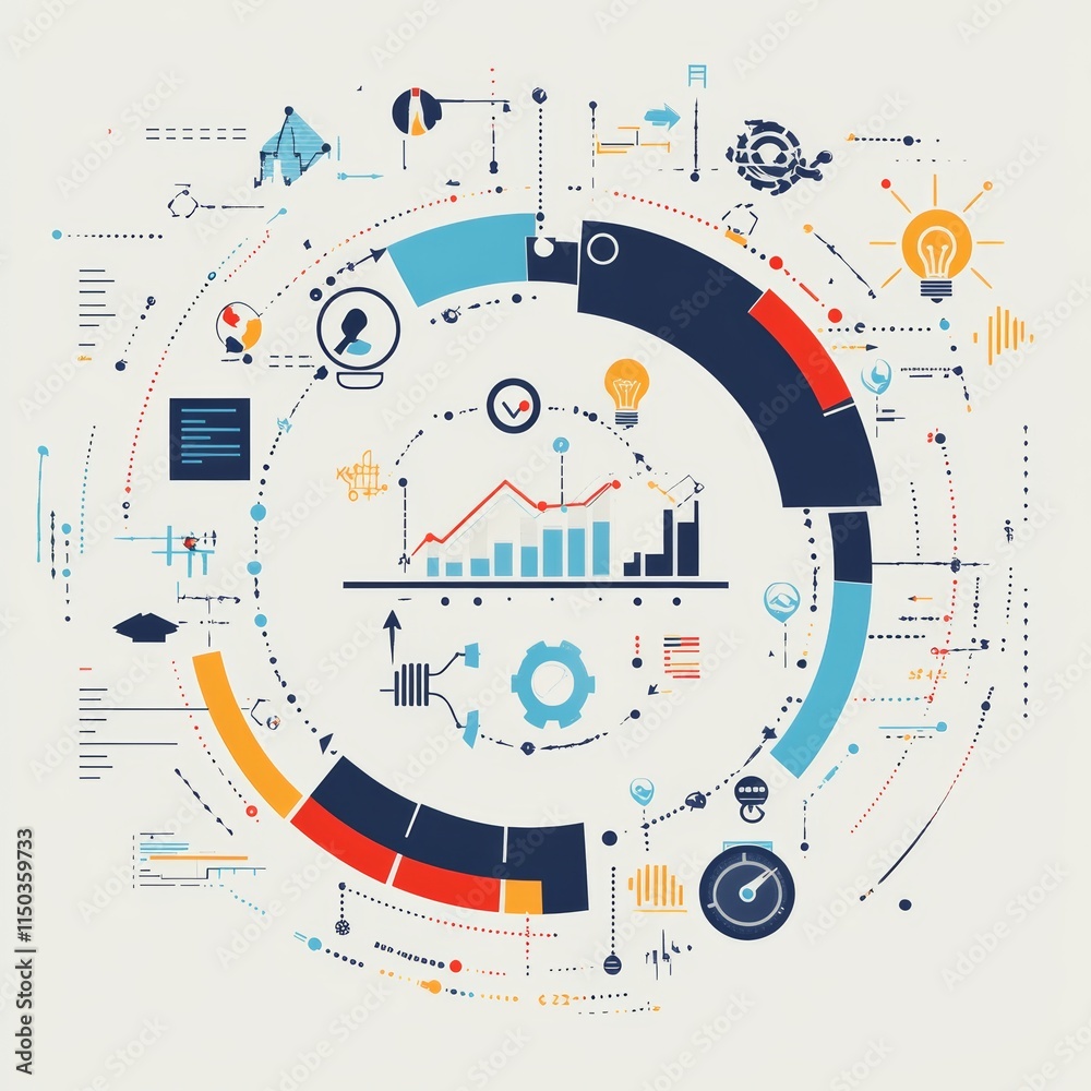 Poster visual representation of data analysis and technology trends showcased in a colorful infographic wit